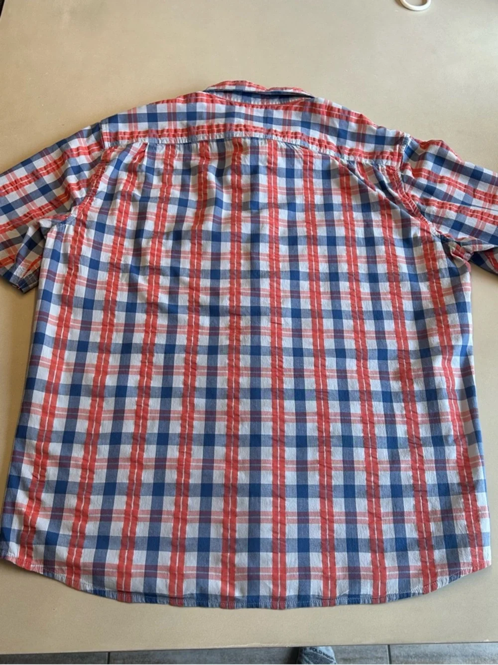 L.L. Bean Red, Blue & White Short Sleeve Plaid Cotton Button-Down Shirt. Size L - Picture 9 of 11